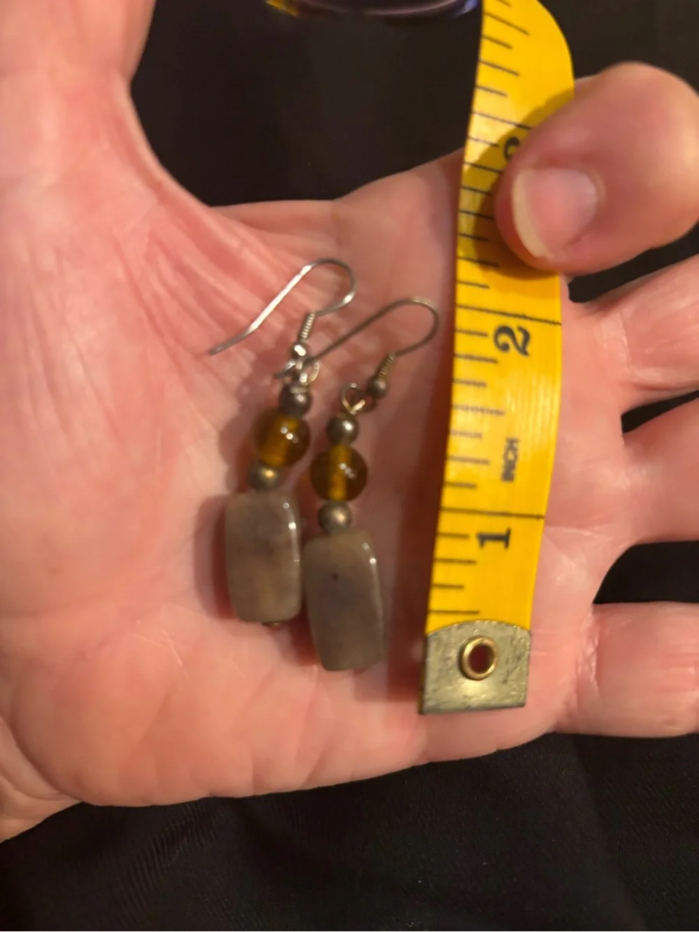Agate and glass Amber Bead Dangle Earrings